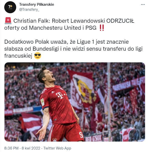 Falk: Te oferty ODRZUCIŁ Robert Lewandowski!